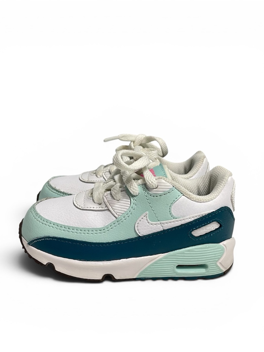Nike Air Max 90 Leather toddler shoes in the "White Jade Ice" colorway size 8C